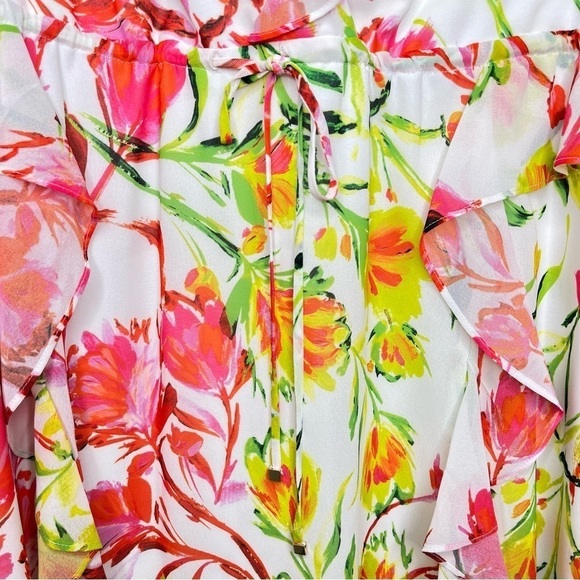 NWT Mini Dress Milly Nora Neon Botanical Ruffle Multi Color White Size 8 - Picture 10 of 16